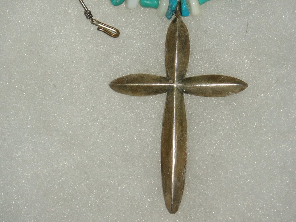 Sterling Cross and Turquoise Necklace, Southwestern Style
