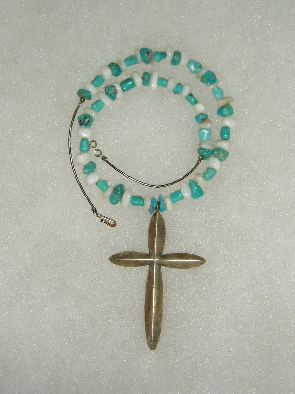 Sterling Cross and Turquoise Necklace, Southwestern Style
