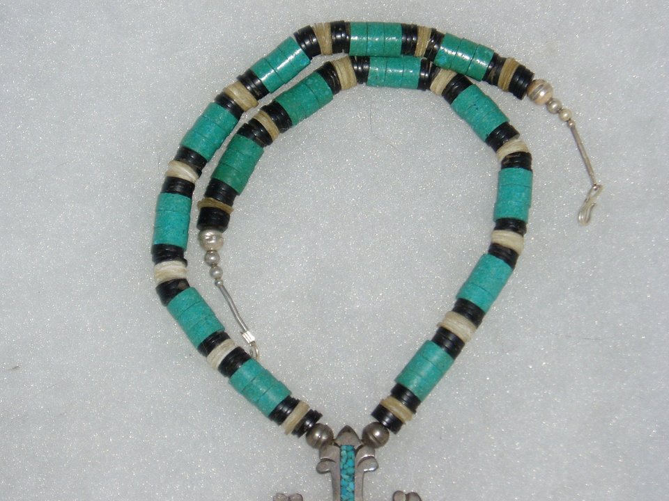 Sterling Cross Necklace with Turquoise Inlay, Southwestern Style