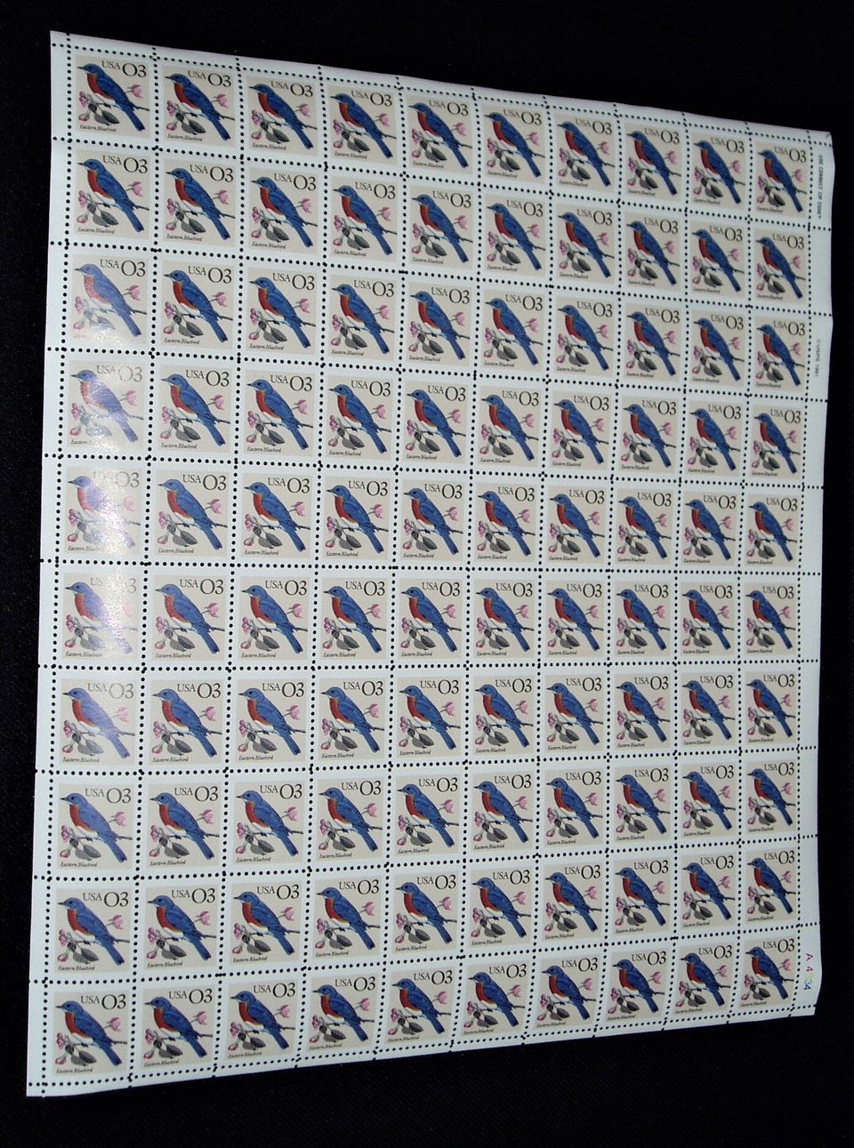 Mint Sheet Postage Stamps, Eastern Bluebird, Scott Catalog #2478 x 100 stamps