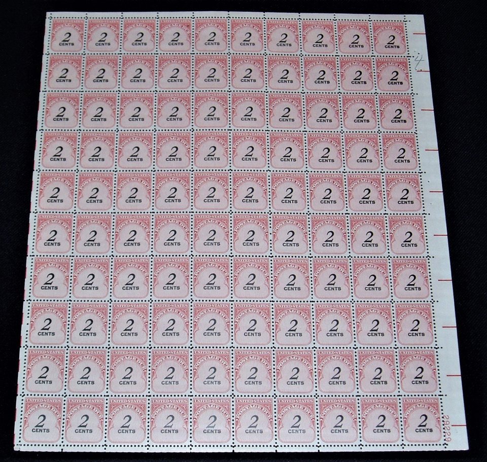 USA Postage Stamp, Full Sheet J90 Postage Due