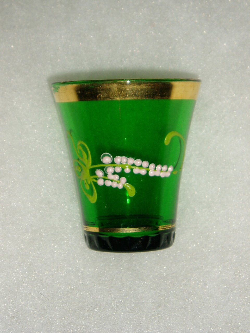 Vintage Decanter Shot Glass Drinking Set, Italian Enameled Gilded Glass