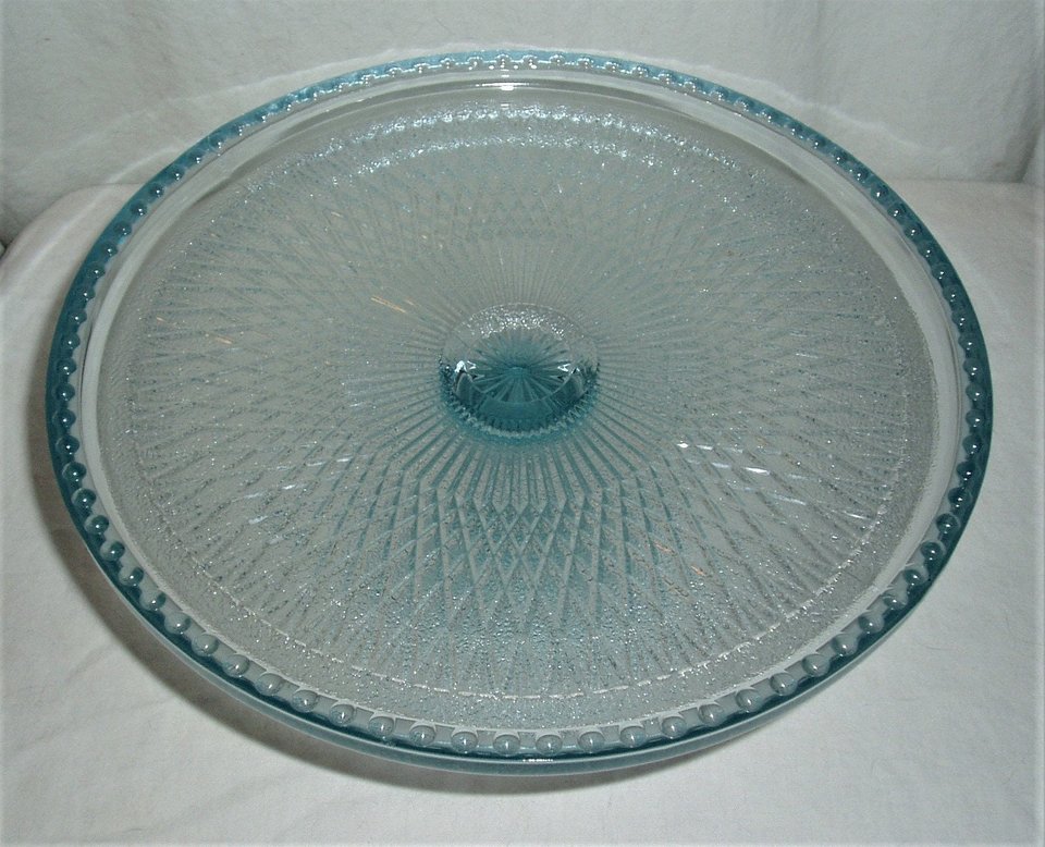 Jeannette Ice Blue Harp Cake Plate
