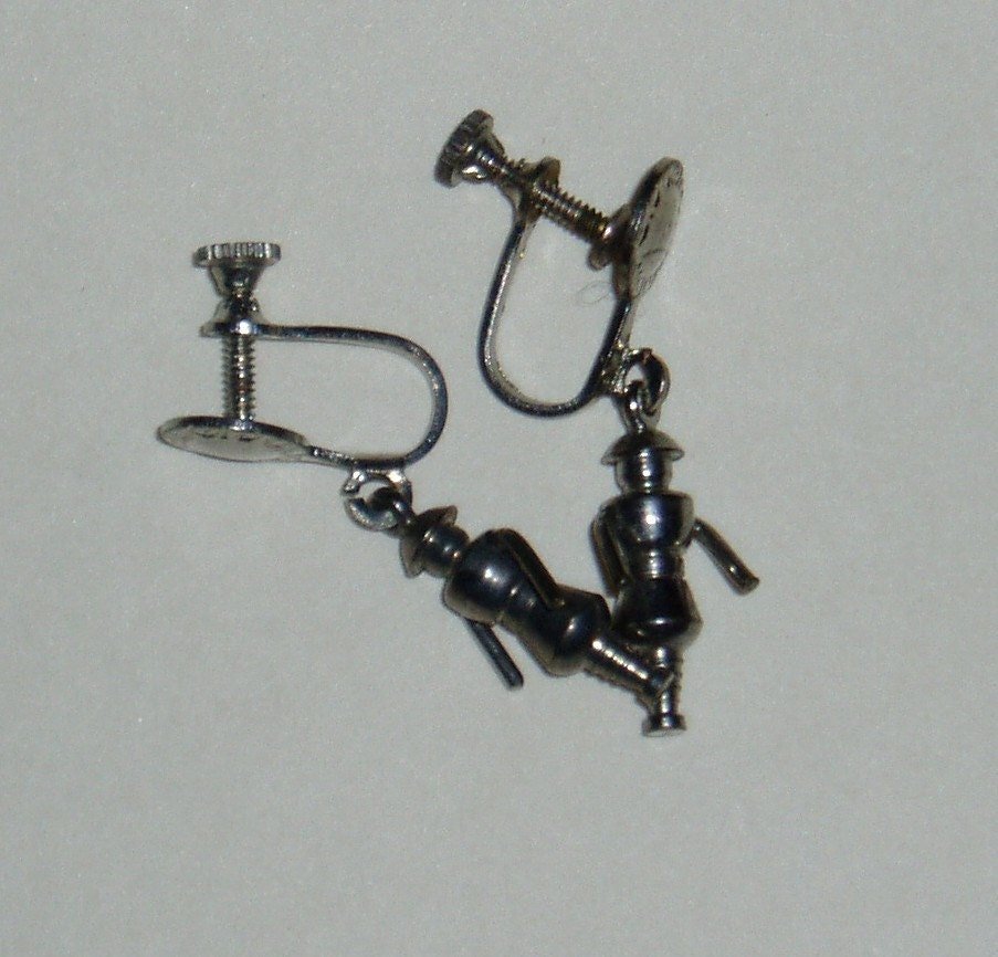 Vintage Earrings, Robots or Human Figures with Movable Arms, Steampunk, Art Deco