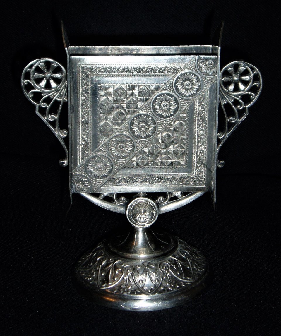 Antique Playing Card Holder, Silver Plated, James W. Tufts