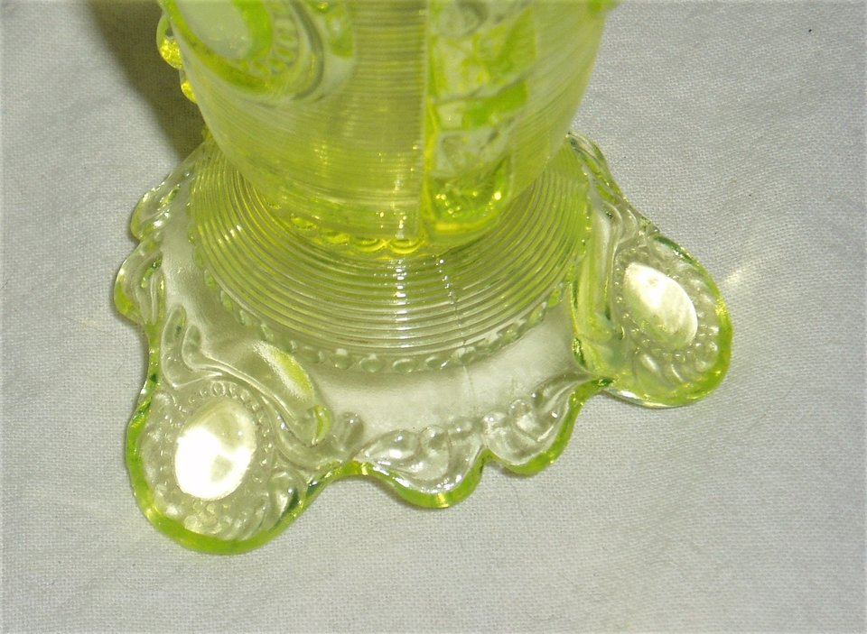 Dewey Parfait, Vaseline Uranium Canary Glass, Greentown