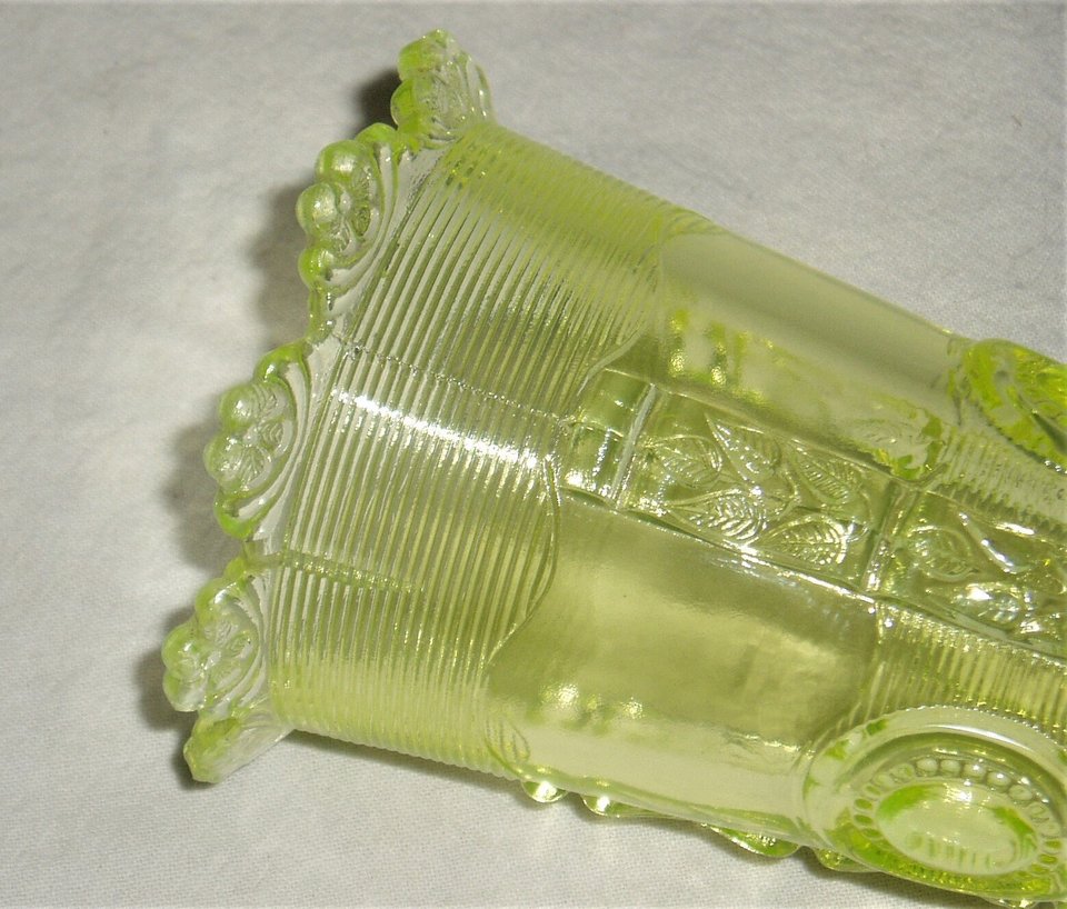 Dewey Parfait, Vaseline Uranium Canary Glass, Greentown