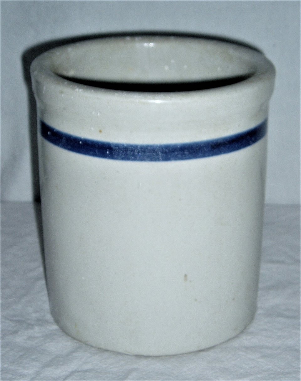 Stoneware Crock Mortar, Blue Stripe, Quart Capacity