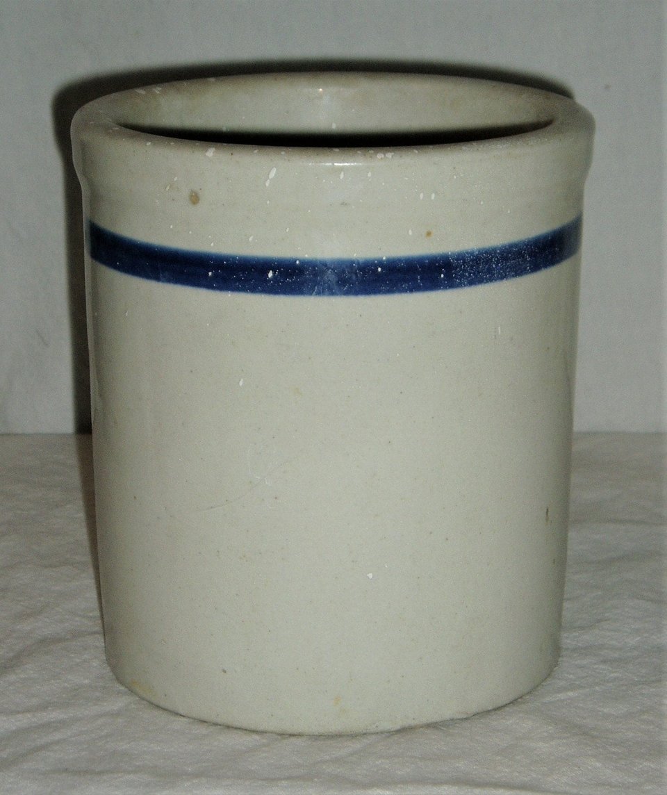 Stoneware Crock Mortar, Blue Stripe, Quart Capacity
