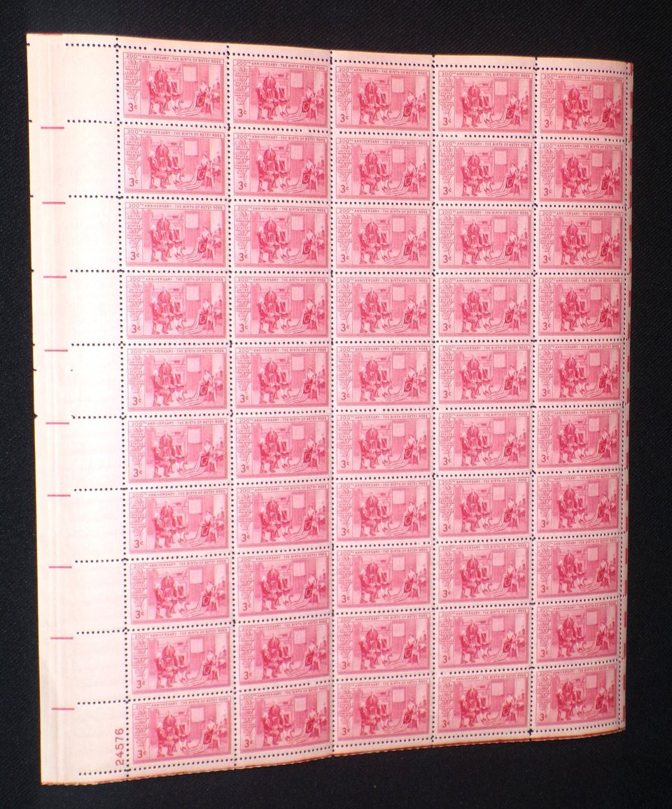 Mint 3c Stamp Sheet, Betsy Ross, Scott Catalog #1004 x 50 Stamps, Additional Stamps Ship Free