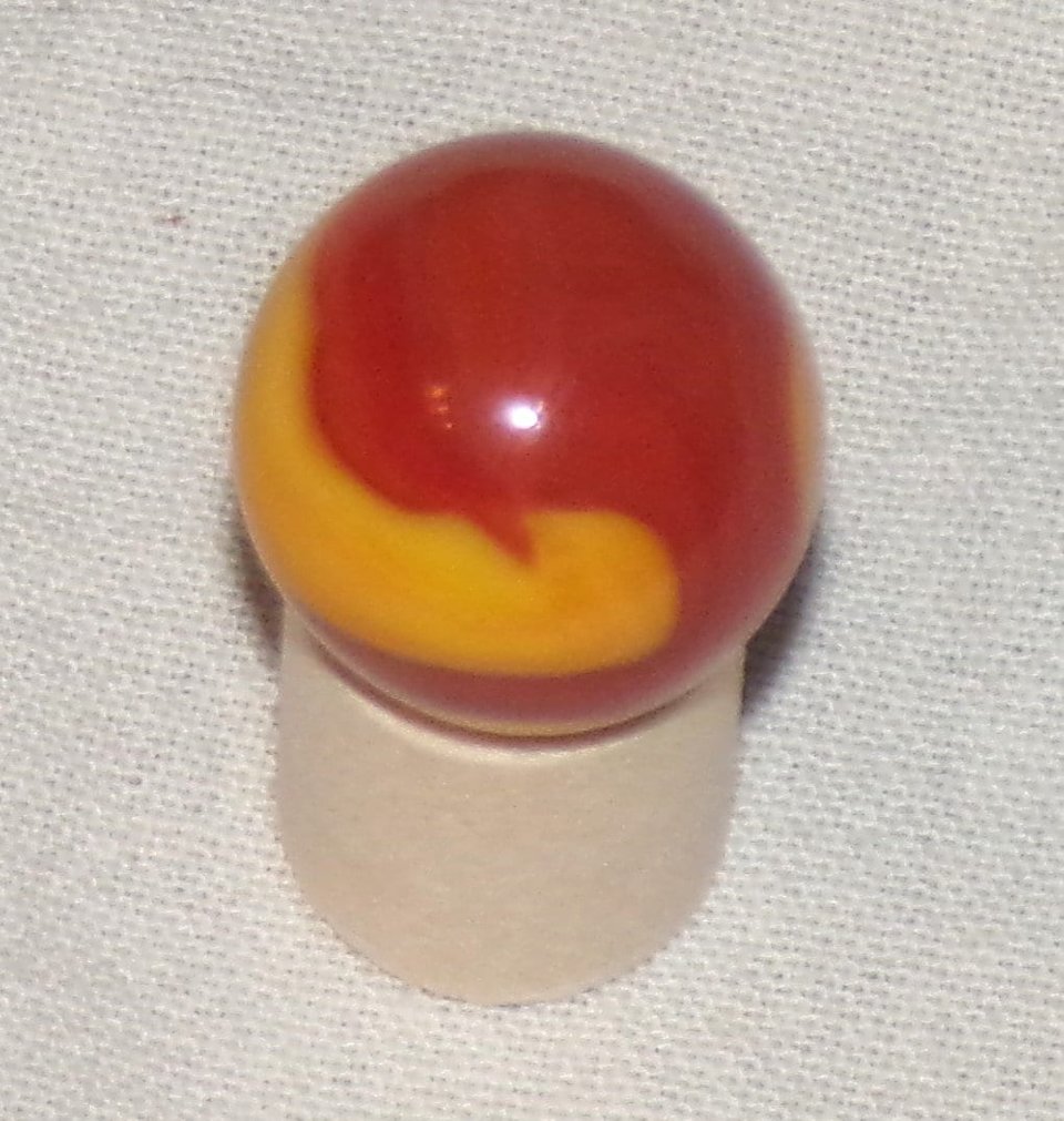 Vintage Akro Agate Corkscrew Marble, Red and Orange, .699"