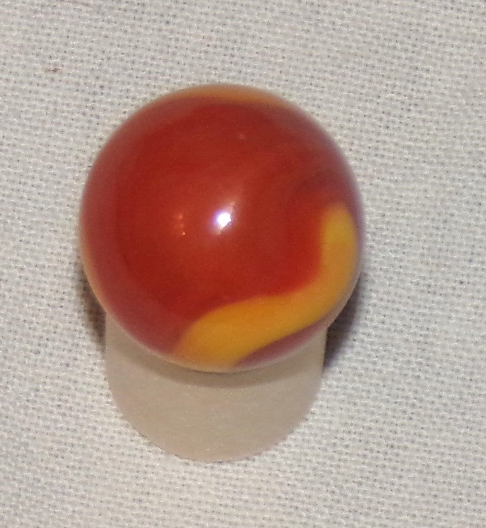 Vintage Akro Agate Corkscrew Marble, Red and Orange, .699"