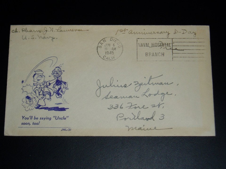 World War II Patriotic Cover, J. N. Lawrence Catchet, Naval Ccl, 1st Anniv. of D-Day