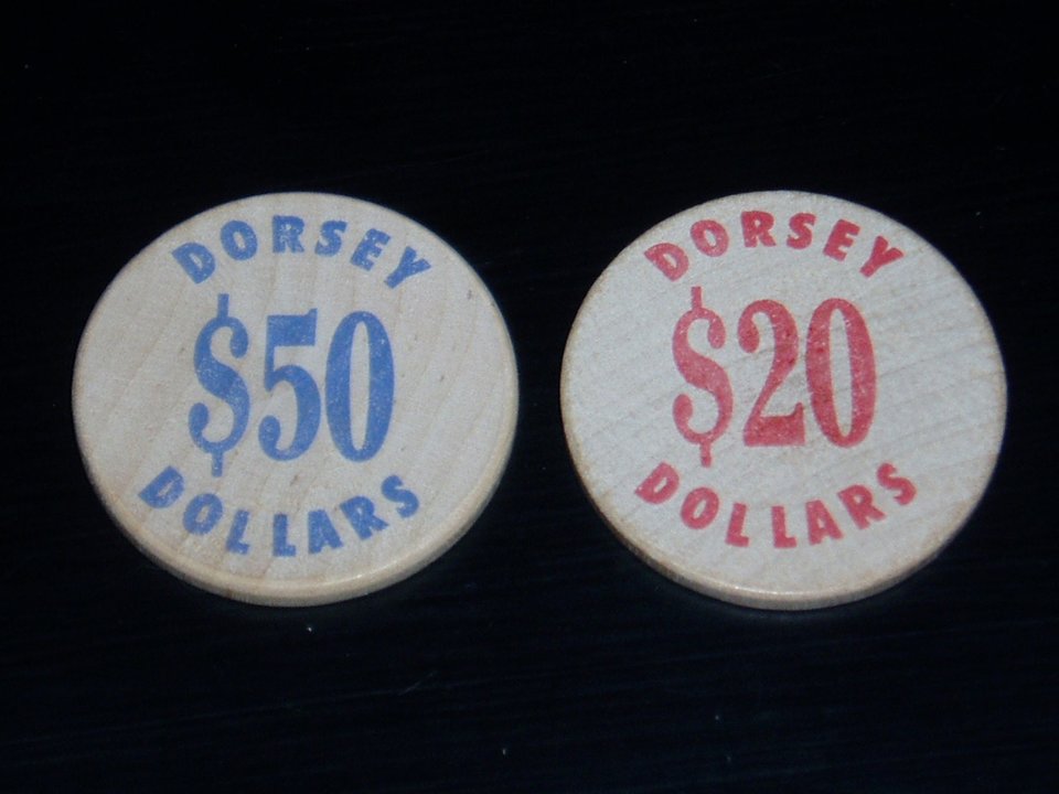 Vintage Wood Nickel, Dorsey 20.00 and 50.00 Dollars, Lincoln Nebraska