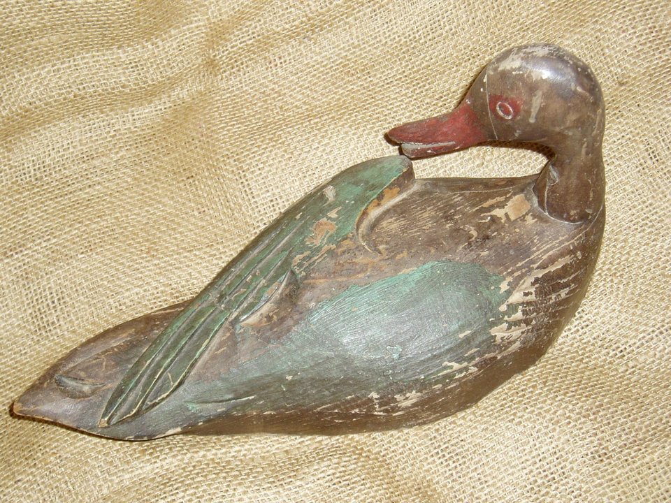 Vintage Duck Decoy, Preening Duck
