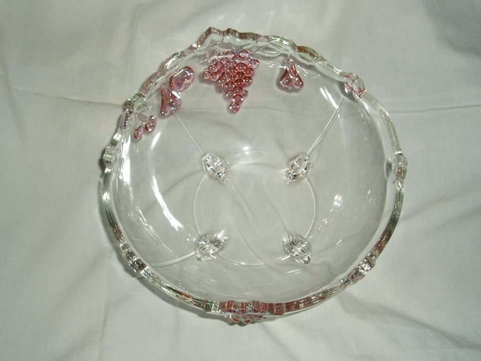 Footed Crystal Fruit Bowl, Raised Colored Fruit Accents