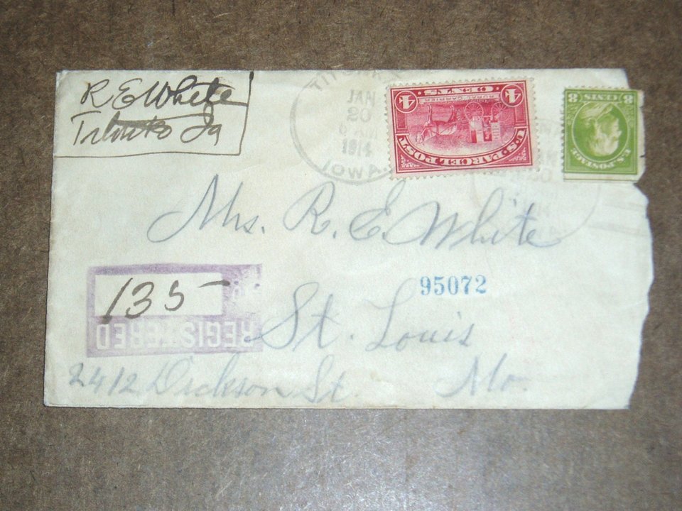 1914 Registered Mail Cover, Parcel Post Stamp Q4