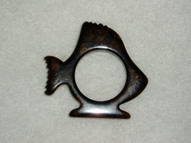 Vintage Bakelite Napkin Ring, Fish, Brown Gold Marbled, Tested