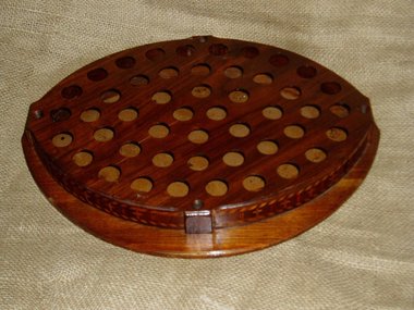 Antique Wood Inlaid Marquetry Communion Tray, Folk Art