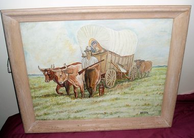 Original Vintage Oil Painting, Donald Becken, Covered Wagon, 16 x 20