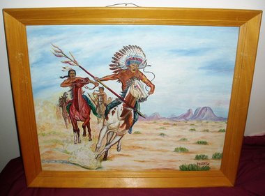Original Vintage Oil Painting, Donald Becken, War Party, 16 x 20
