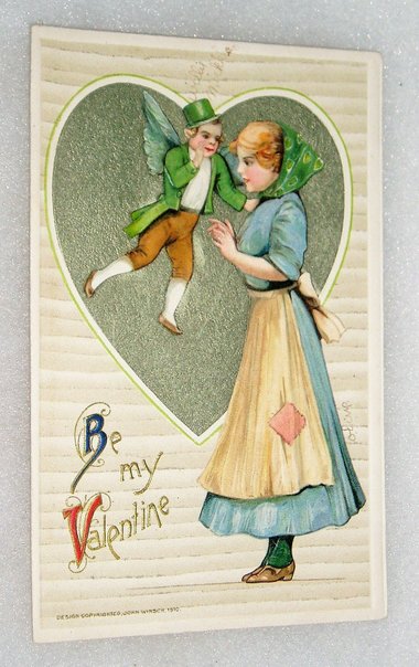 Antique Valentine Postcard, Winsch Schmucker, Winged Cupid