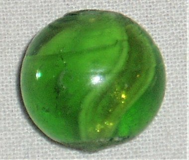 Antique Toy Marble, Ribbon Lutz in Green Glass, .678", Free USA Shipping