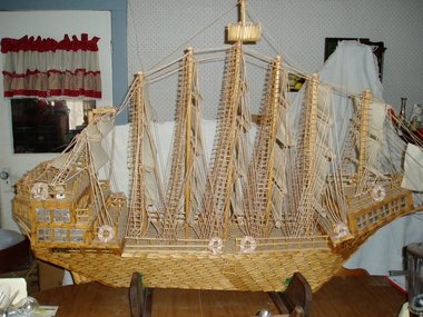 Matchstick Ship, Prison Art, Huge 5' One-Of-A-Kind, Local Pick-up Only