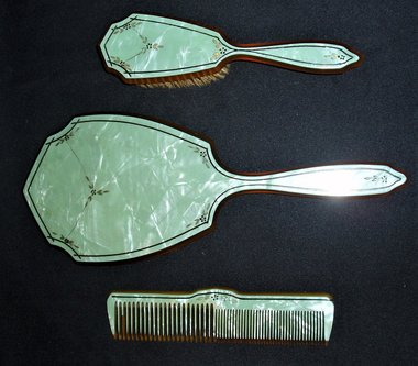 Vintage Vanity Set, Brush, Comb, Mirror, Butterscotch Lucite