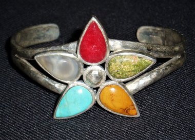 Cuff Bracelet, Large Star, Sterling Silver and Stones
