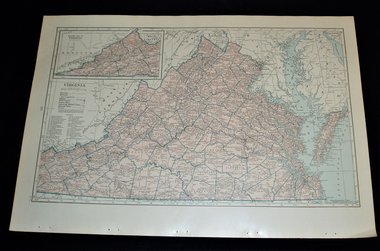 Vintage Map Atlas Page, Virginia, 1932, Large 13.5" by 19.75"