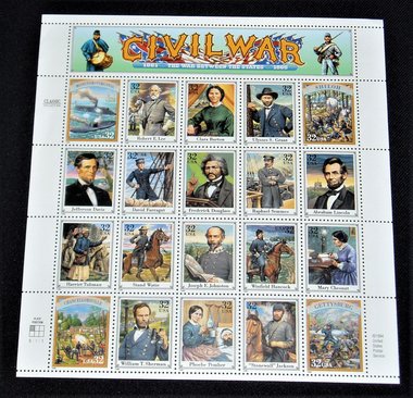 Civil War Commemorative Postage Stamps, Scott Catalog #2975, Complete Mint Sheet