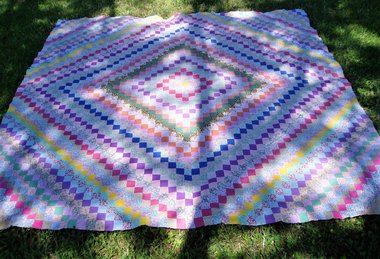 Antique Postage Stamp Quilt Top, Hand-Stitched, Handsewn, Around the World