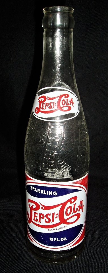 Pepsi-Cola Bottle, Oskaloosa, Iowa, Red White Blue, 1940's