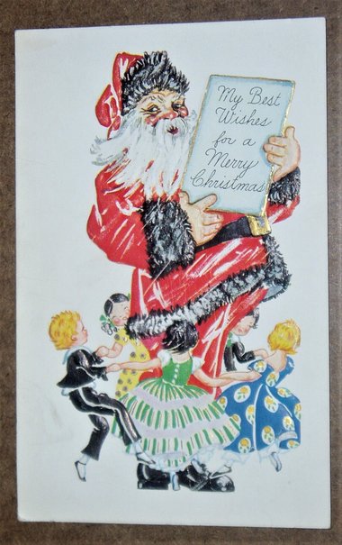 Christmas Postcard, Santa with Dancing Children