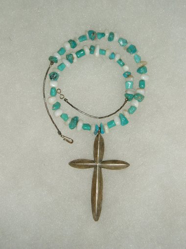 Sterling Cross and Turquoise Necklace, Southwestern Style
