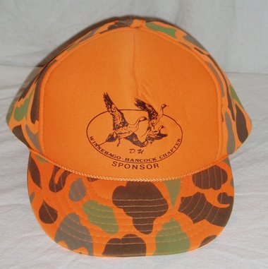 Ducks Unlimited Hat Cap, Orange Camo Sponsor, Adjustable Hook and Loop