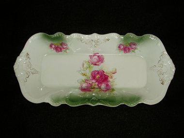 Vintage Celery Dish, Unmarked White, Floral Design, 1930s
