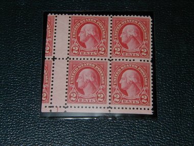 Gutter Snipe Error Stamp, USA, Scott 634 Block of Four, 2c Washington, c. 1926, Free USA Shipping