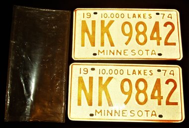 License Plates Matched Pair Minnesota 1974, Mint Never Used