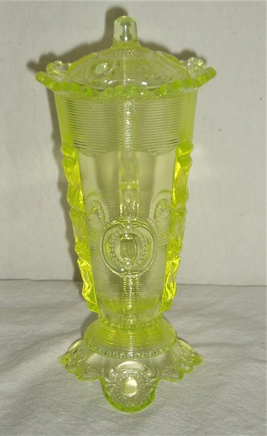 Dewey Parfait, Vaseline Uranium Canary Glass, Greentown