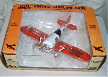 Die Cast Plane, Trust Worthy, 1929 Travel Air Plane Bank, MIB