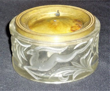 Chase Gazelle Ashtray, Art Deco Intaglio Glass and Brass