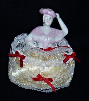 Ceramic Half Doll Pin Cushion, Vintage