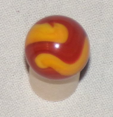 Vintage Akro Agate Corkscrew Marble, Red and Orange, .699"