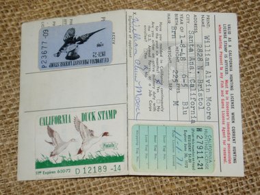 California Hunting License, 1971, First Year of Duck Stamps, Free USA Shipping