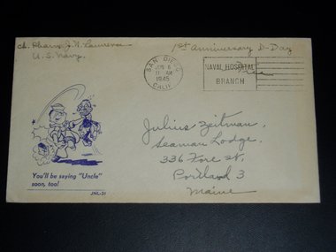 World War II Patriotic Cover, J. N. Lawrence Catchet, Naval Ccl, 1st Anniv. of D-Day