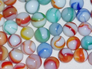 Peltier Marbles, Peltier Rainbo Baseball and Bloodies Types x 30, Mint